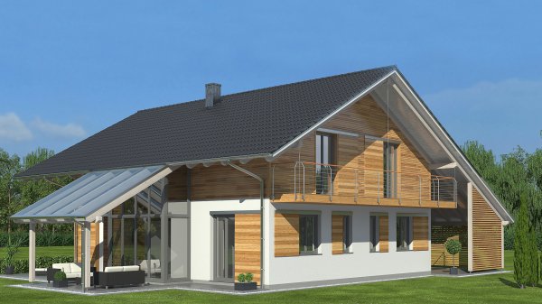 3D Visualisierung Einfamilienhaus HolzSatteldach