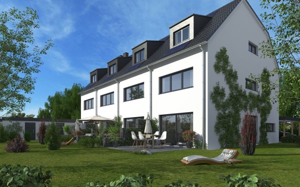 3D Visualisierung Reihenhaus mit Gaube Garten