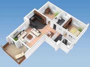 3D Grundriss mit Balkon